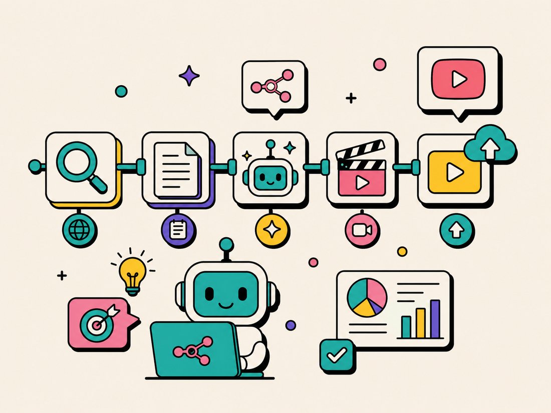 n8n YouTube video üretim pipeline illüstrasyonu